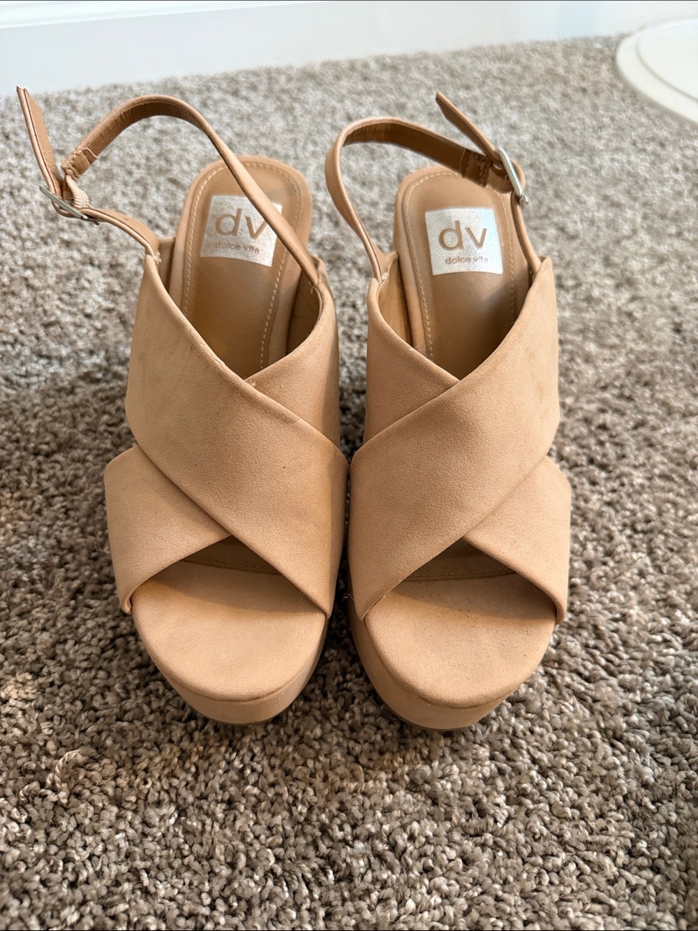 DV by Dolce Vita Tan Crisscross Platform Wedge Sandals